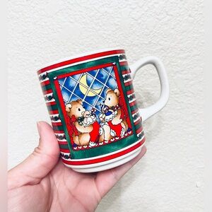 Adorable Enesco Lucy & Me Vtg 80s Christmas Teddy Bears Moon Coffee Tea Mug